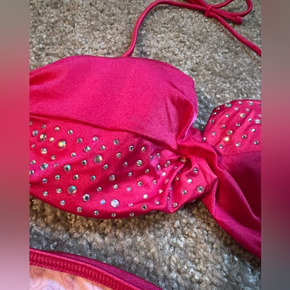Bright pink rhinestone Victorias Secret bikini. Medium bottom. 32B Top like new. - Picture 2 of 5